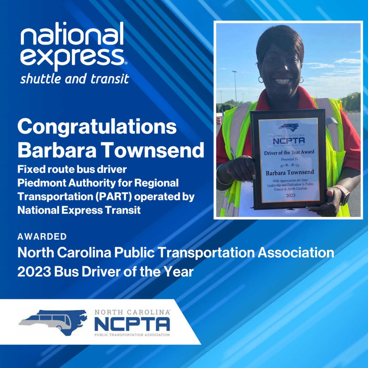 National Express Transit’s Barbara Townsend Named North Carolina Public Transportation Association 2023 Bus Driver of the Year